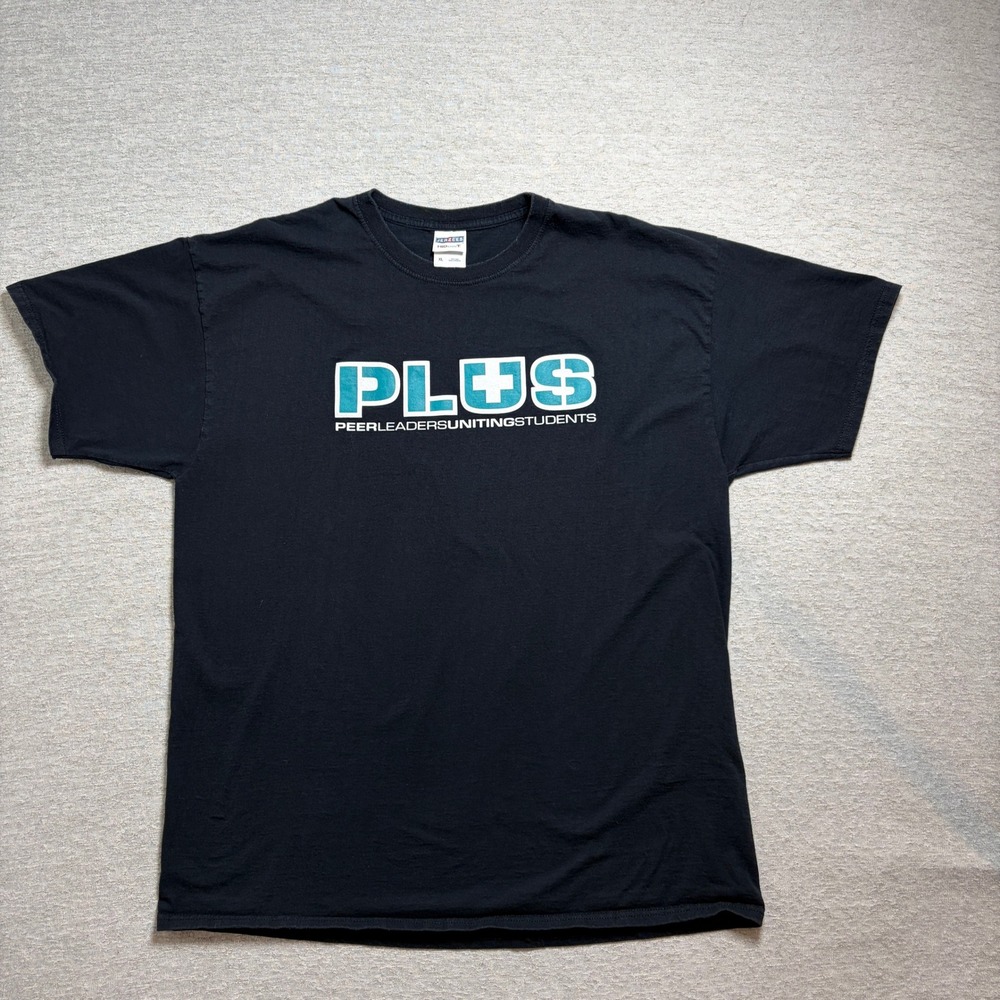 Jerzees Mens Tshirt XL Black‎ PLUS Peer Leaders Uniting Students Graphic Tee